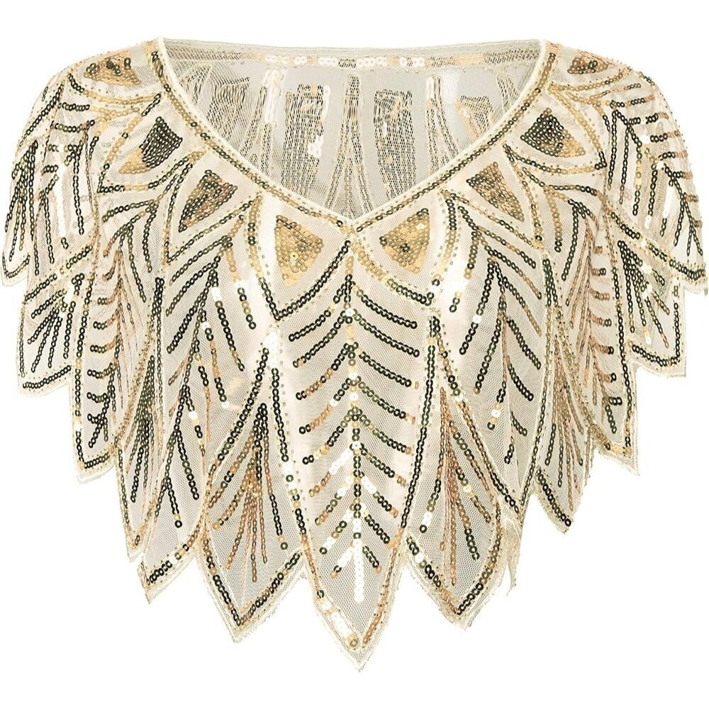 BABEYOND 1920s Sequin Beaded Shawl Wrap Evening Cape Bridal Bolero Flapper Cover